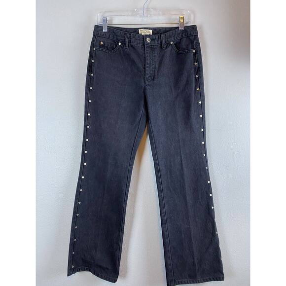 Michael Michael Kors Black Sz 6 Silver Grommet Denim Slight Flare Jeans - Picture 1 of 9